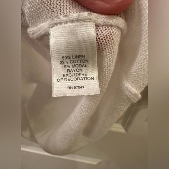 J. Jill XS White Linen Blend Embroidered Collar Chest Lightweight Sweater - Picture 11 of 13